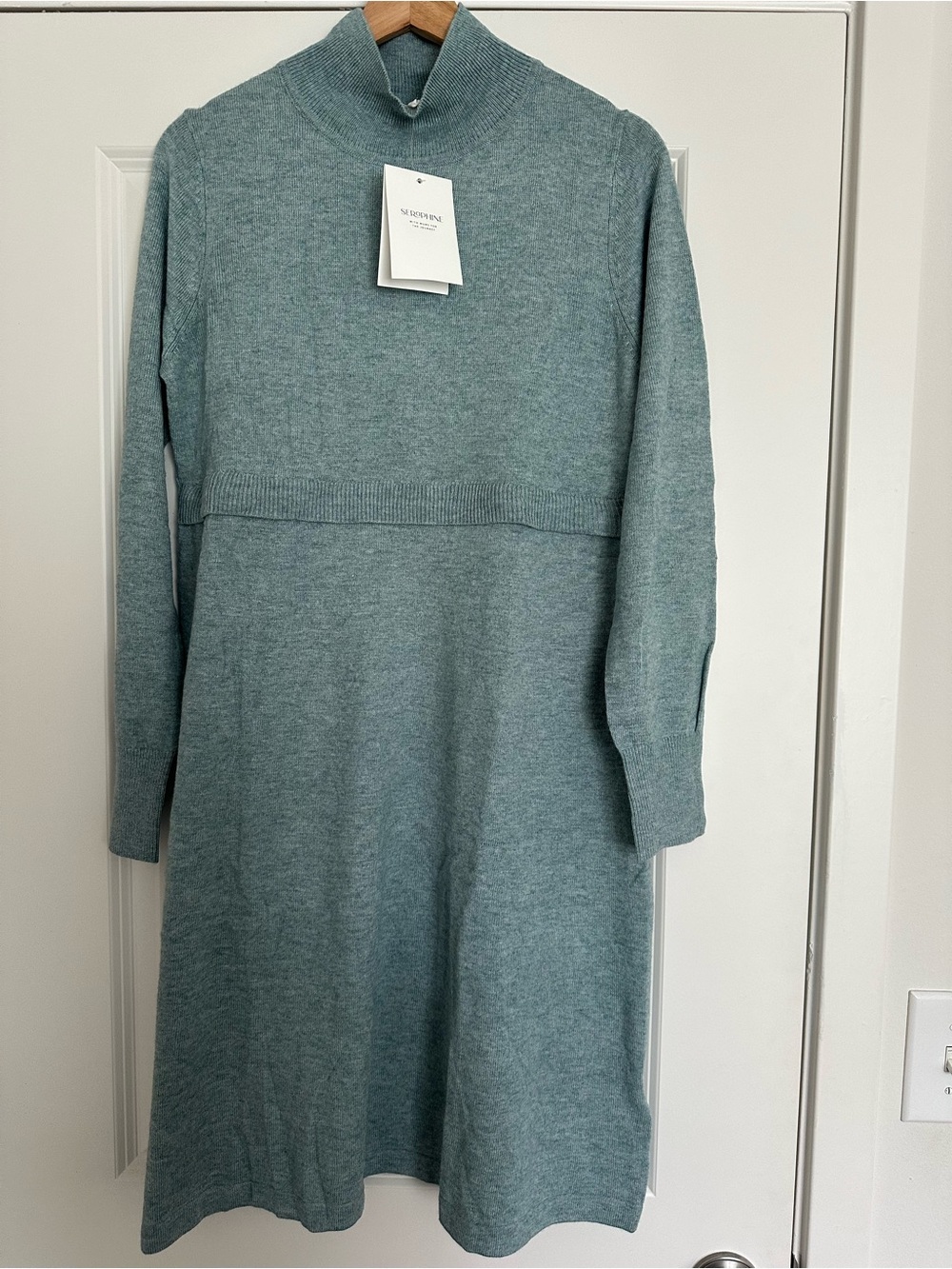 Seraphine Maternity & Nursing Mock Neck Sweater Dress - Seafoam Green